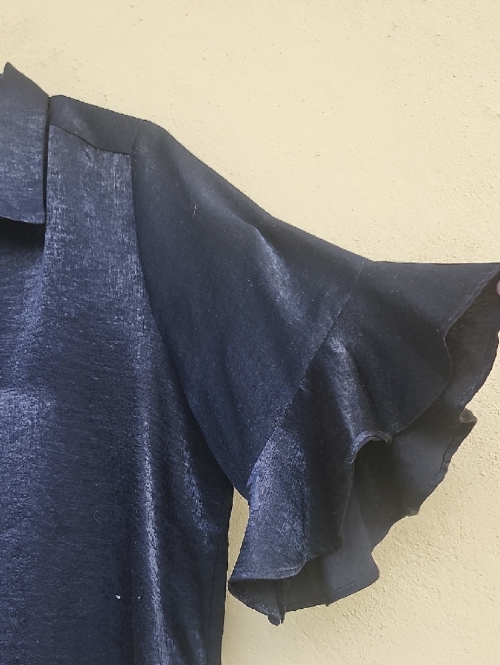 Misa Los Angeles Black Satin Shirt With Flight Sleeves and Asymmetry - Picture 4 of 11